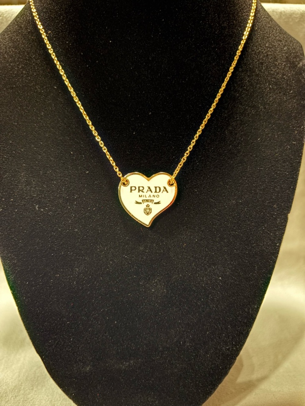 Prada white and gold heart charm necklace